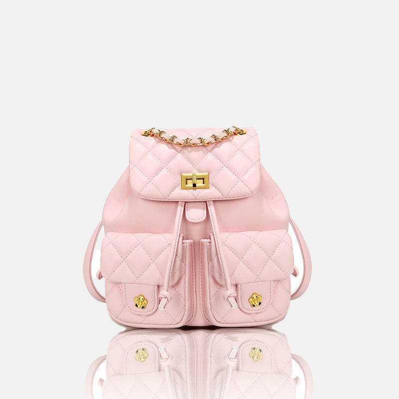 Women’s PU Leather Backpack with Diamond Pattern image