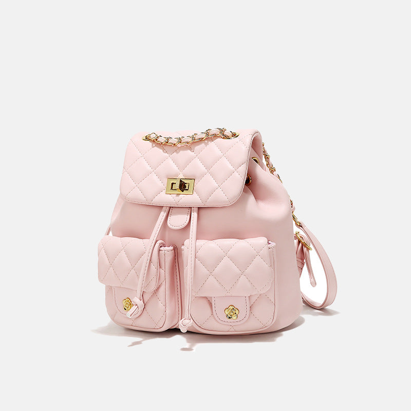 Women’s PU Leather Backpack with Diamond Pattern image 3