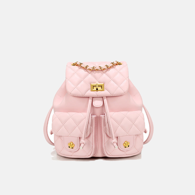 Women’s PU Leather Backpack with Diamond Pattern image 2