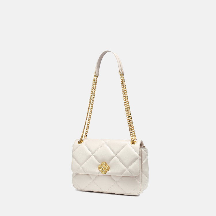 Women’s PU Material Carved Buckle Quilted Crossbody Shoulder Chain Bag image
