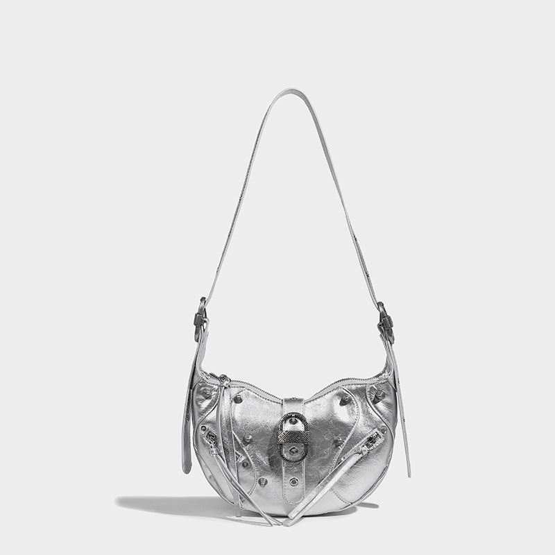 Women’s PU Material Studded Lock Corssbody Saddle Bag image 6