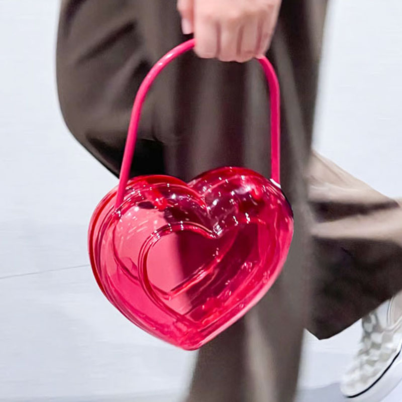 Women’s Peach Pink Acrylic Heart-shaped Clear Handbag image 2