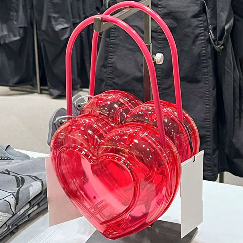 Women’s Peach Pink Acrylic Heart-shaped Clear Handbag image 3