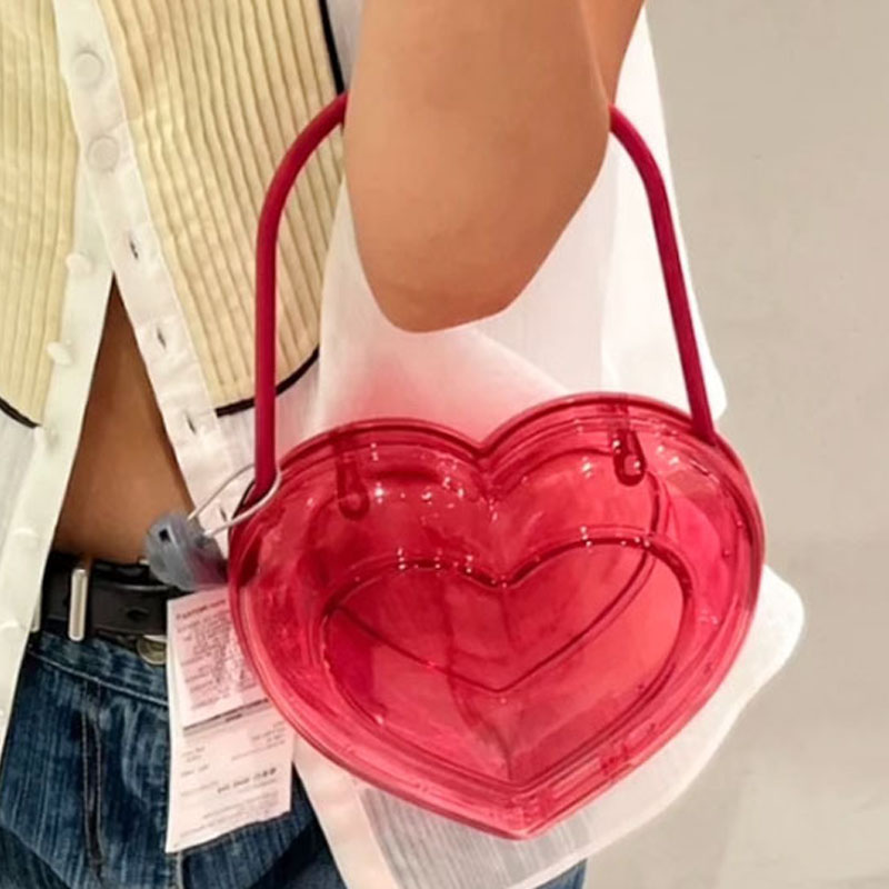 Women’s Peach Pink Acrylic Heart-shaped Clear Handbag image 4