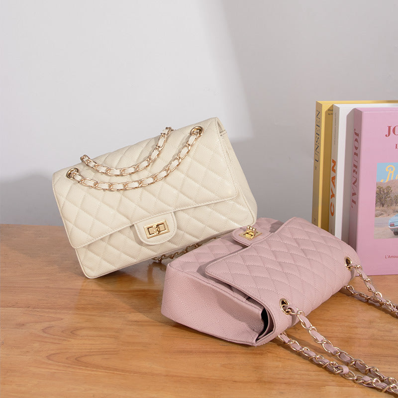 Women’s Quilted Genuine Leather Chain Strap Flap Bag with Lock Closure image 5