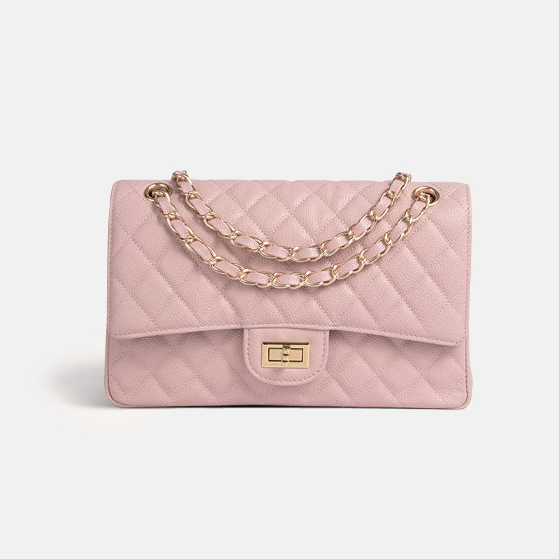 Women’s Quilted Genuine Leather Chain Strap Flap Bag with Lock Closure image