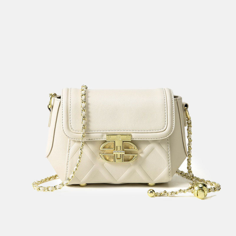 Women’s Quilted Genuine Leather Lock Buckle Crossbody Chain Bag Vintage Style image 6