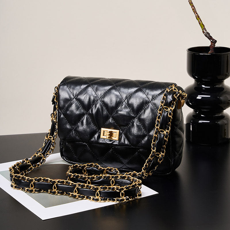 Women’s Quilted Genuine Leather Lock Buckle Crossbody Shoulder Chain Bag In Minimalist image 8