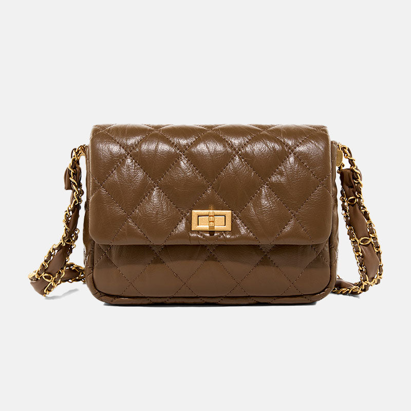 Women’s Quilted Genuine Leather Lock Buckle Crossbody Shoulder Chain Bag In Minimalist image 5