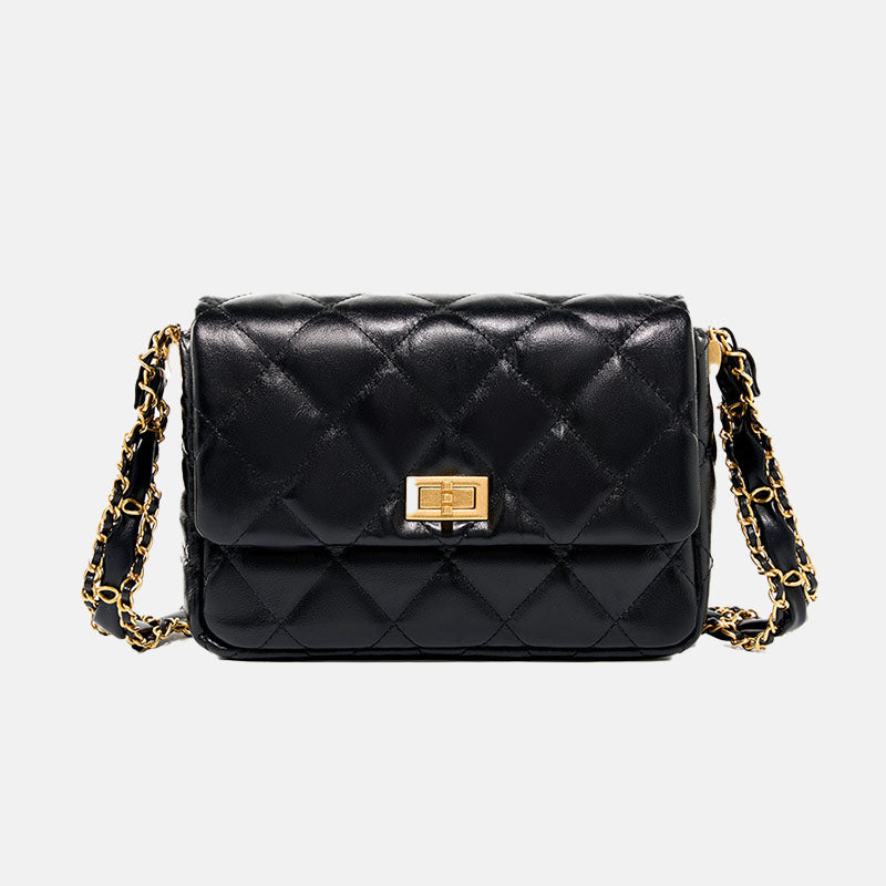 Women’s Quilted Genuine Leather Lock Buckle Crossbody Shoulder Chain Bag In Minimalist image 6
