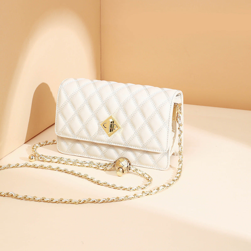 Women’s Quilted Genuine Leather Lock Chain Crossbody Bag image 2
