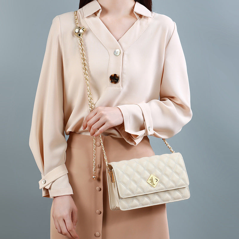 Women’s Quilted Genuine Leather Lock Chain Crossbody Bag image 4