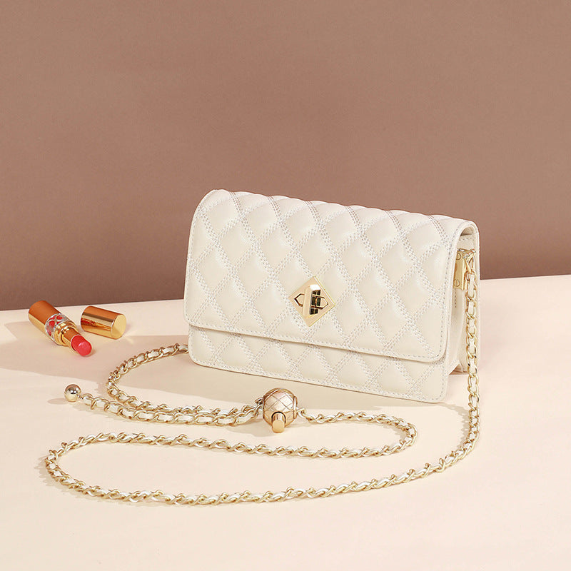 Women’s Quilted Genuine Leather Lock Chain Crossbody Bag image 3
