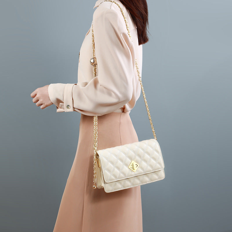 Women’s Quilted Genuine Leather Lock Chain Crossbody Bag image 5