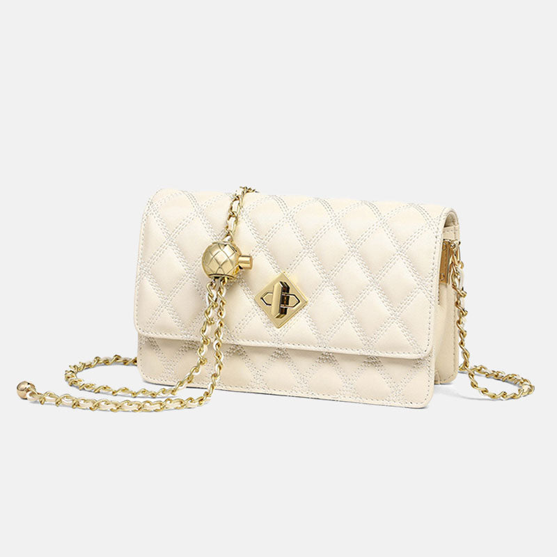 Women’s Quilted Genuine Leather Lock Chain Crossbody Bag image