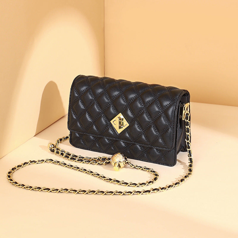 Women’s Quilted Genuine Leather Lock Chain Crossbody Bag image 6