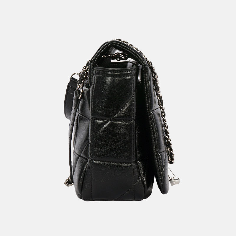 Women’s Quilted Genuine Leather Lock Charm Chain Strap Shoulder Bag image 3