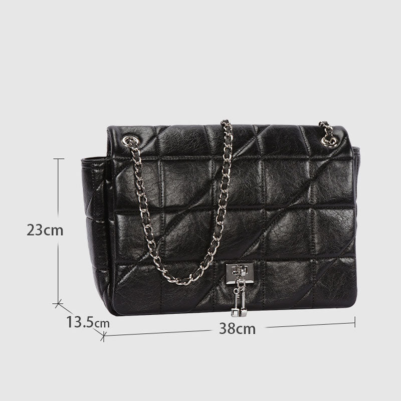 Women’s Quilted Genuine Leather Lock Charm Chain Strap Shoulder Bag image 2