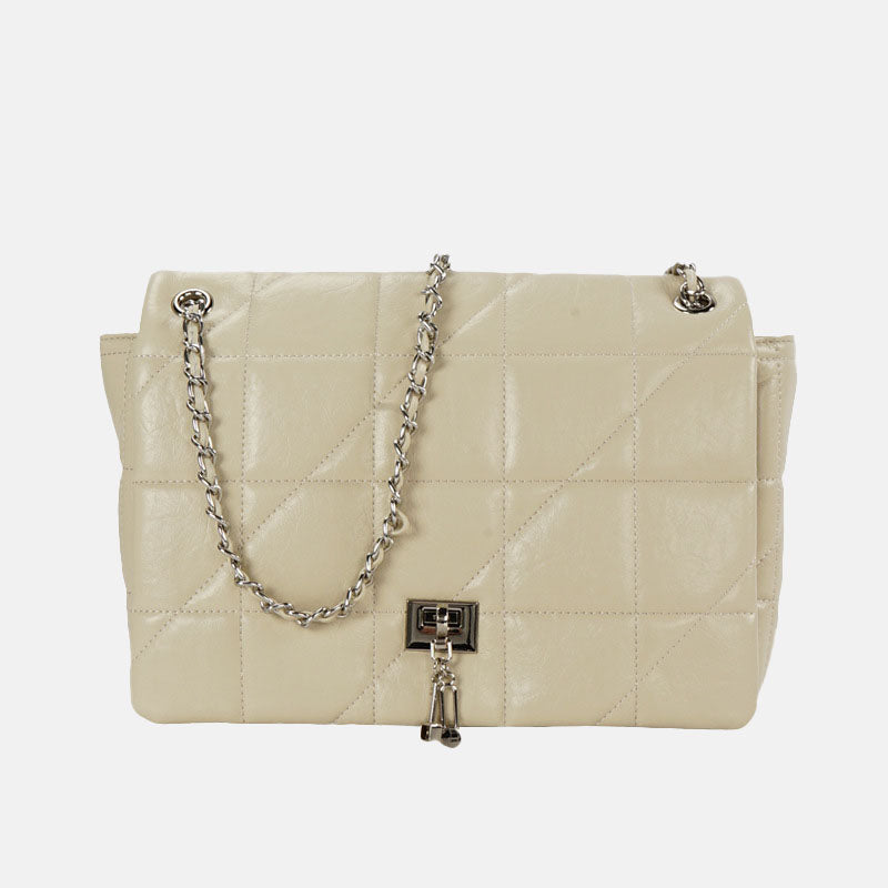 Women’s Quilted Genuine Leather Lock Charm Chain Strap Shoulder Bag image 5