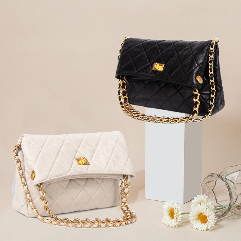Women’s Quilted Genuine Leather Lock Closure Chain Strap Shoulder Bag image 5