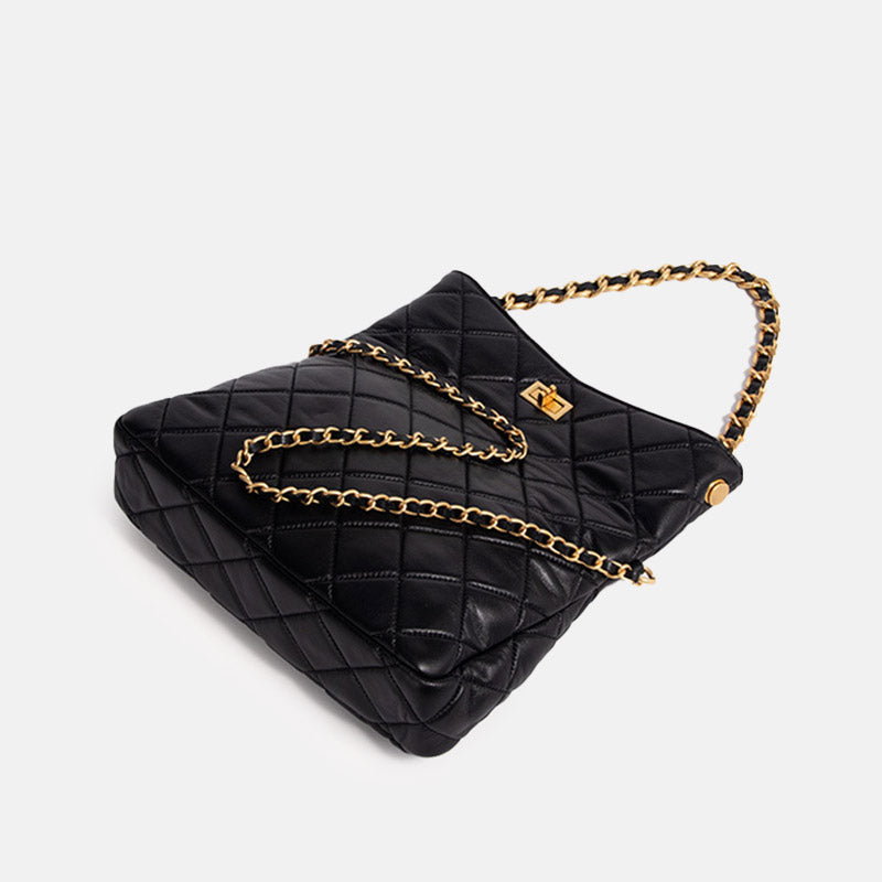 Women’s Quilted Genuine Leather Lock Closure Chain Strap Shoulder Bag image 3