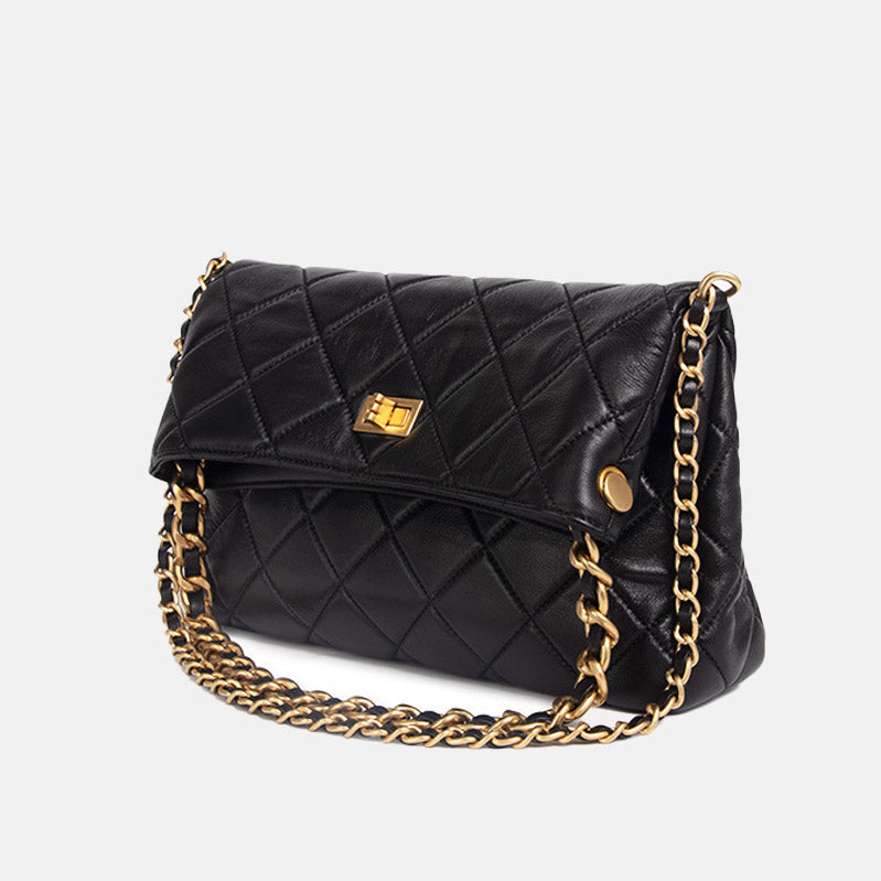 Women’s Quilted Genuine Leather Lock Closure Chain Strap Shoulder Bag image 2