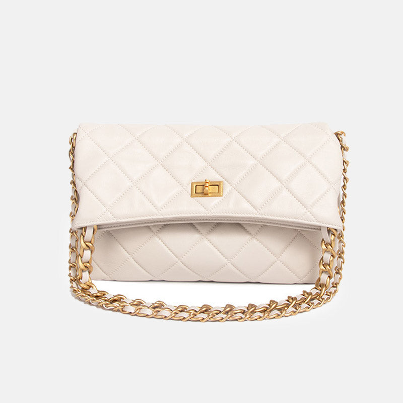 Women’s Quilted Genuine Leather Lock Closure Chain Strap Shoulder Bag image 6