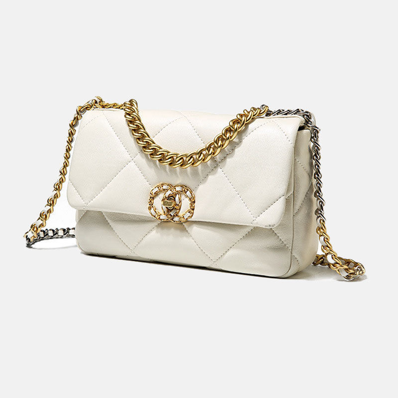 Women’s Quilted Genuine Leather Lock Closure Crossbody Chain Bag image 4