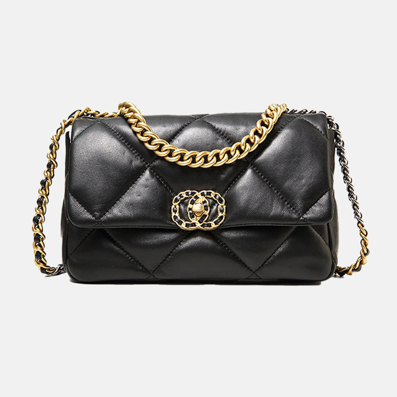 Women’s Quilted Genuine Leather Lock Closure Crossbody Chain Bag image