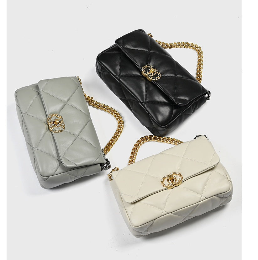 Women’s Quilted Genuine Leather Lock Closure Crossbody Chain Bag image 3