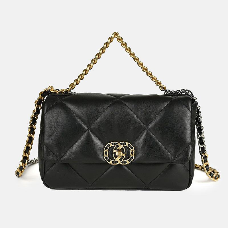 Women’s Quilted Genuine Leather Lock Closure Crossbody Chain Bag image 2