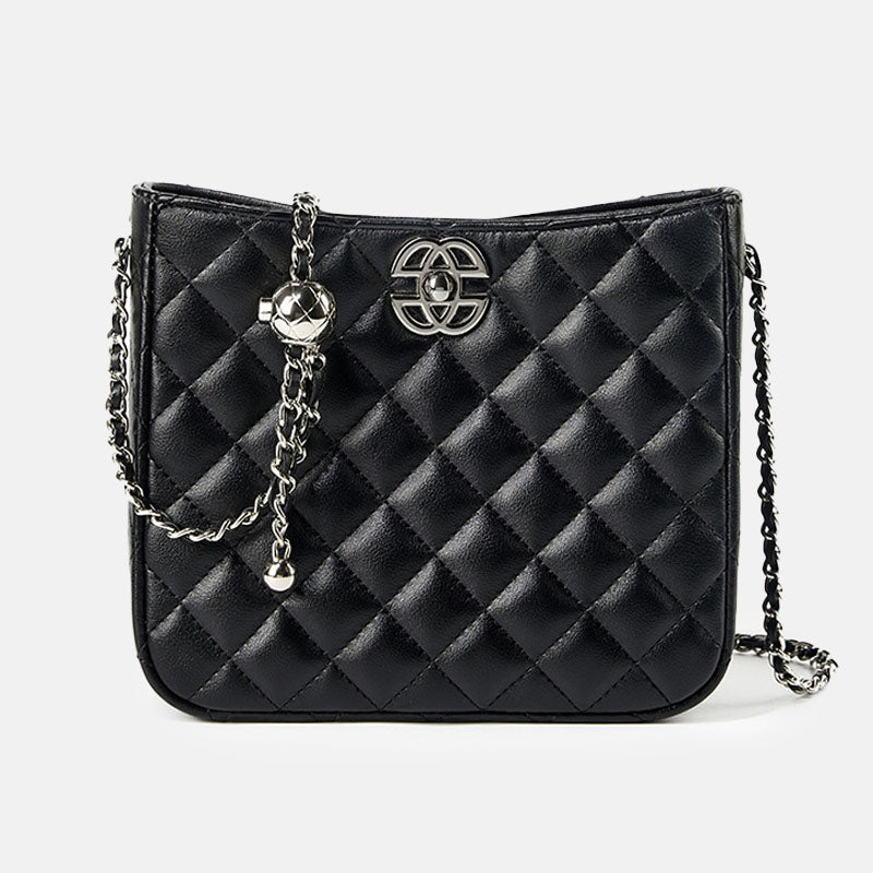 Women’s Quilted Genuine Leather Minimalist Chain Bucket Bag image 2