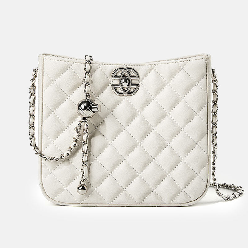 Women’s Quilted Genuine Leather Minimalist Chain Bucket Bag image