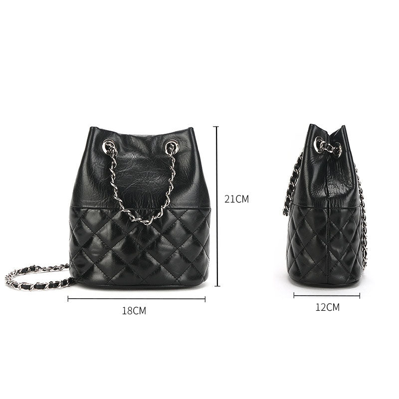Women’s Quilted Genuine Leather Minimalist Crossbody Chain Bucket Bags image 3