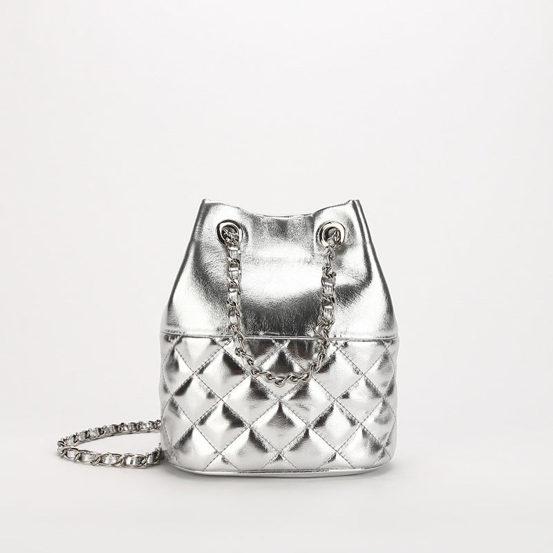 Women’s Quilted Genuine Leather Minimalist Crossbody Chain Bucket Bags image