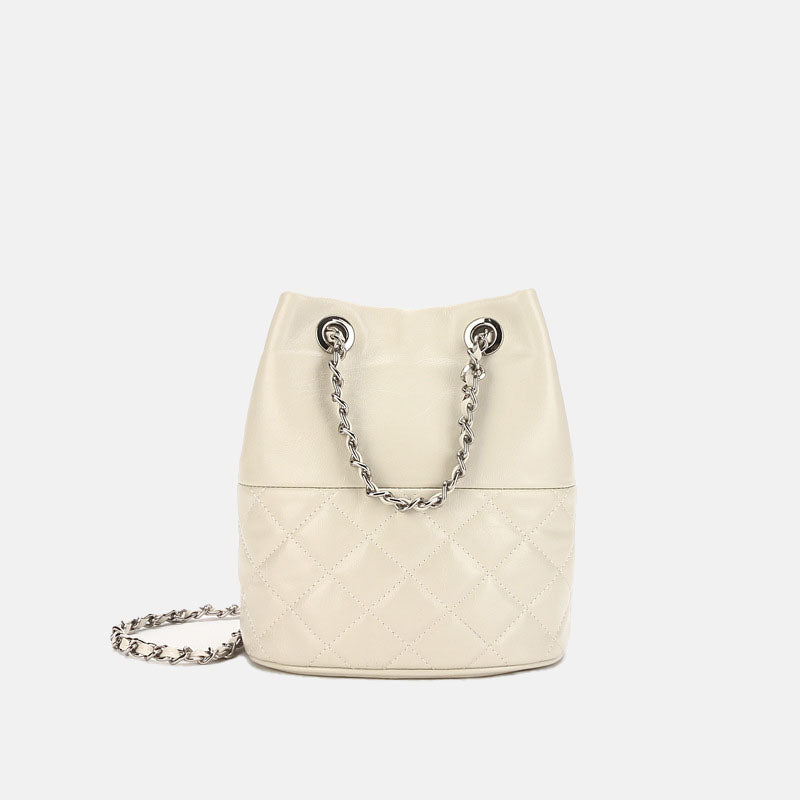 Women’s Quilted Genuine Leather Minimalist Crossbody Chain Bucket Bags image 4