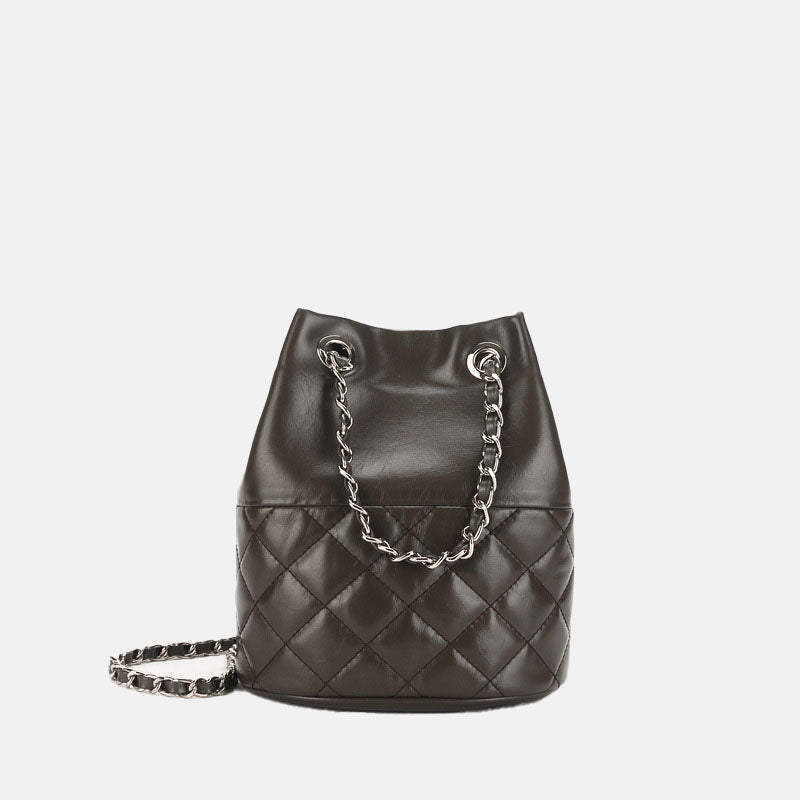 Women’s Quilted Genuine Leather Minimalist Crossbody Chain Bucket Bags image 8