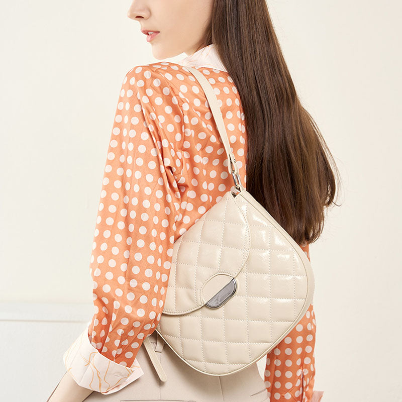 Women’s Quilted Genuine Leather Minimalist Magnetic Clasp Saddle Bags image 4
