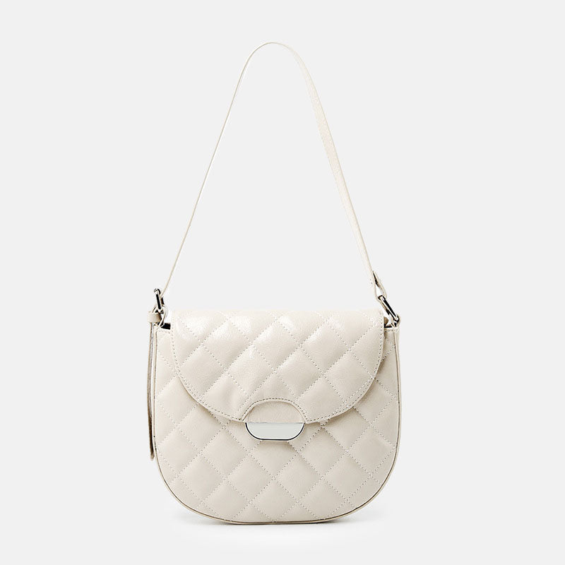 Women’s Quilted Genuine Leather Minimalist Magnetic Clasp Saddle Bags image
