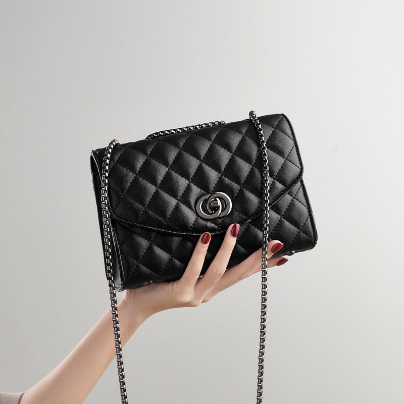 Women’s Quilted Genuine Leather Rotating Lock Chain Shoulder Crossbody Bag image 3