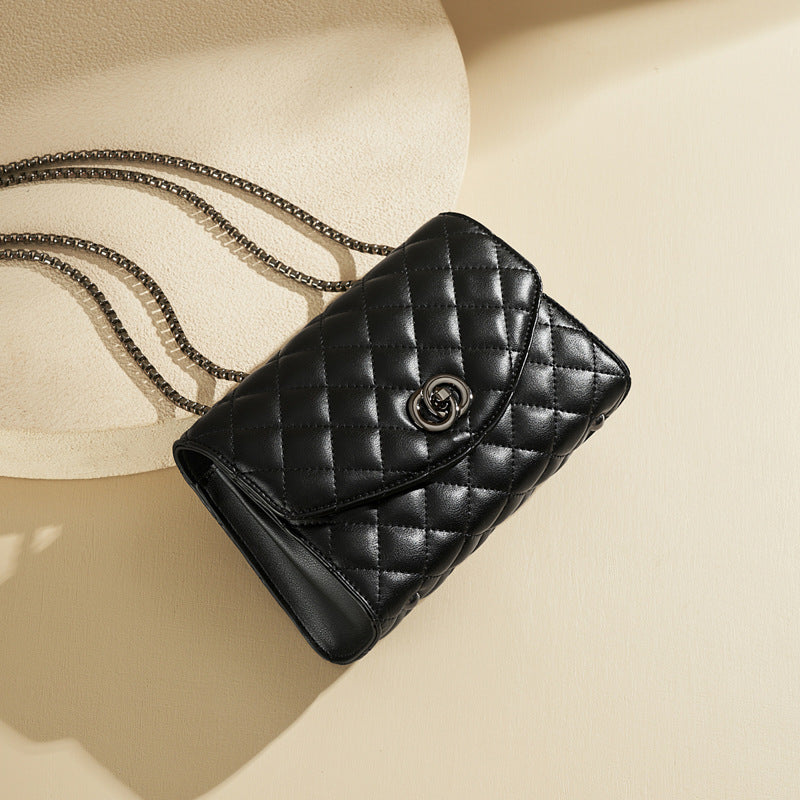 Women’s Quilted Genuine Leather Rotating Lock Chain Shoulder Crossbody Bag image 4