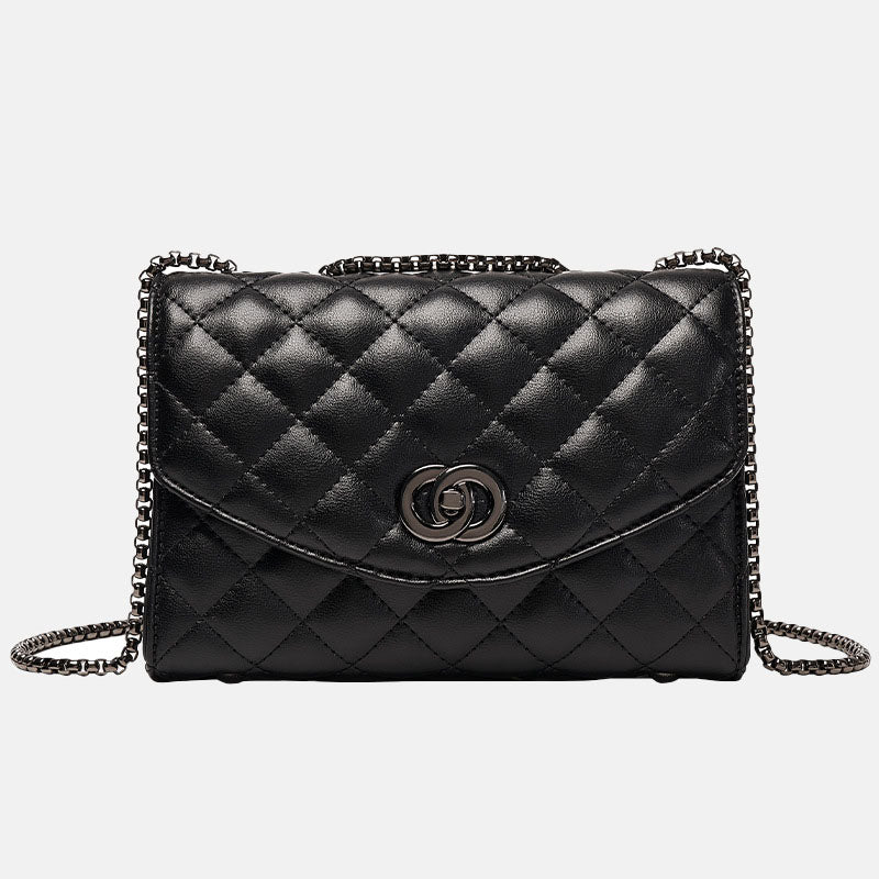 Women’s Quilted Genuine Leather Rotating Lock Chain Shoulder Crossbody Bag image