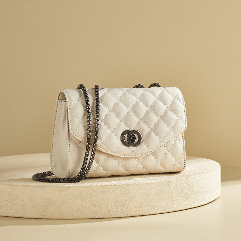 Women’s Quilted Genuine Leather Rotating Lock Chain Shoulder Crossbody Bag image 7