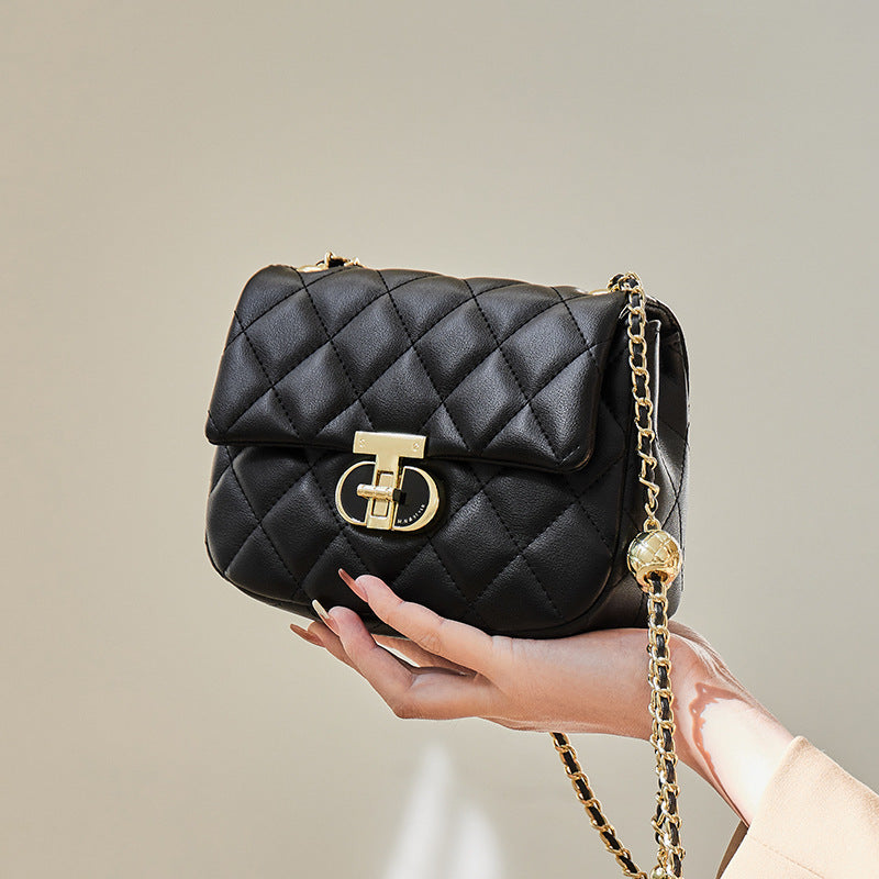 Women’s Quilted Leather Lock Closure Crossbody Chain Bag image 4