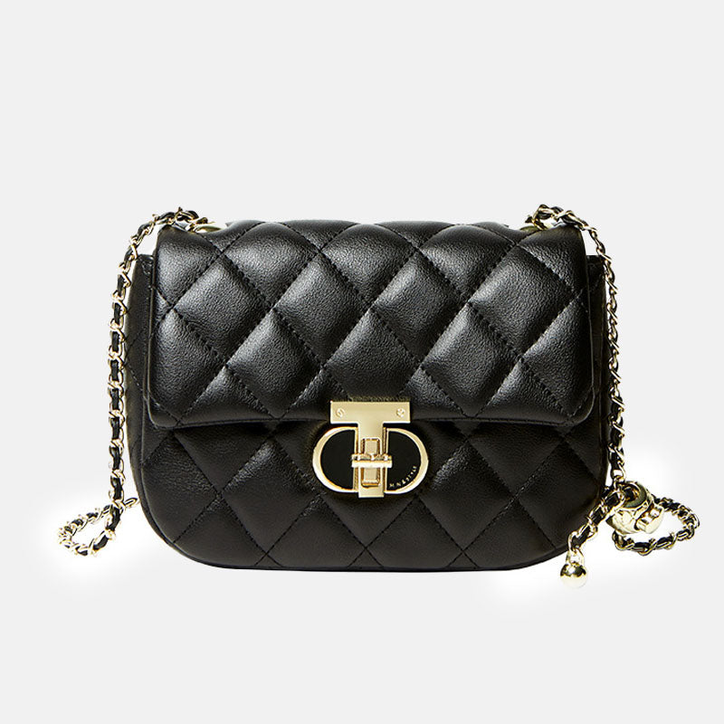Women’s Quilted Leather Lock Closure Crossbody Chain Bag image