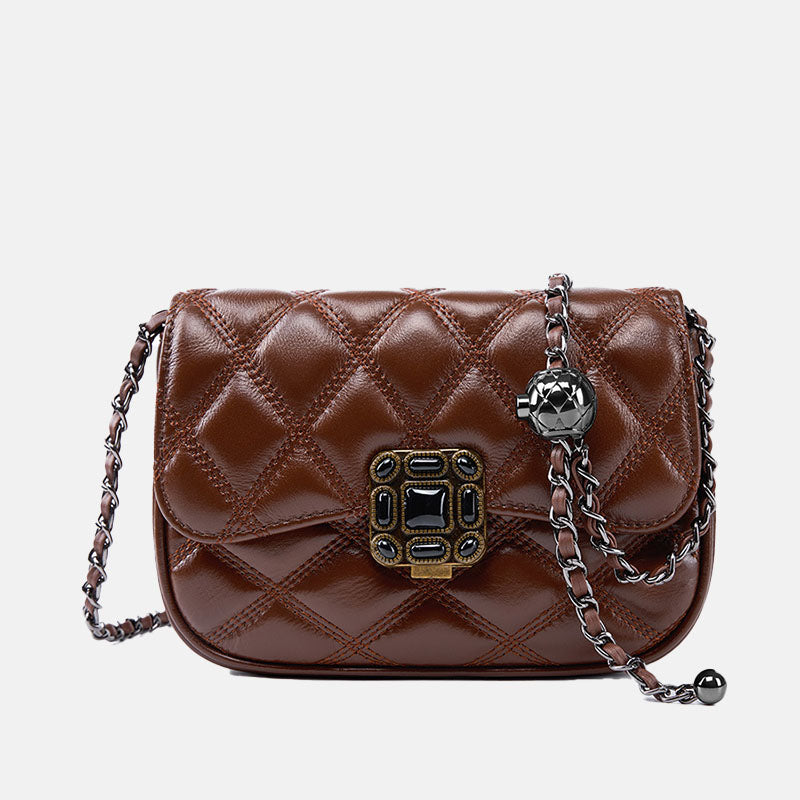 Women’s Quilted Vintage Leather Crossbody Chain Bags image 6