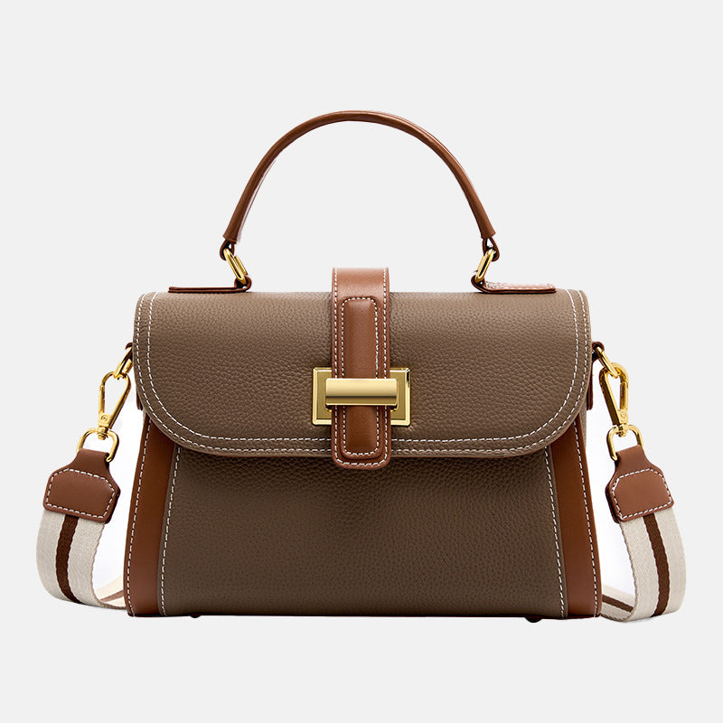 Women’s Retro Genuine Leather Color Block Crossbody Top Handle Bag image