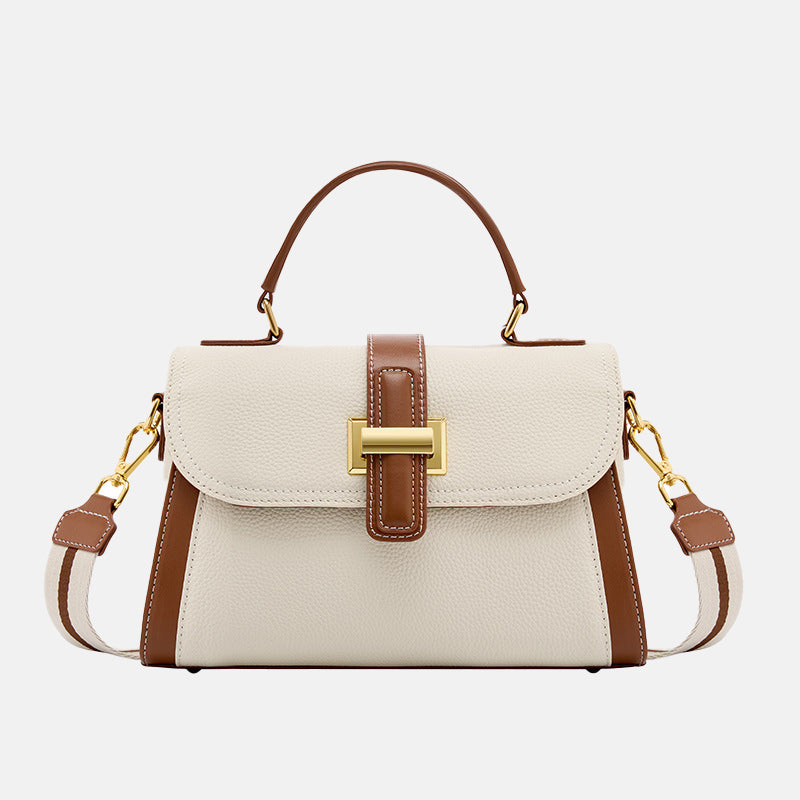 Women’s Retro Genuine Leather Color Block Crossbody Top Handle Bag image 6