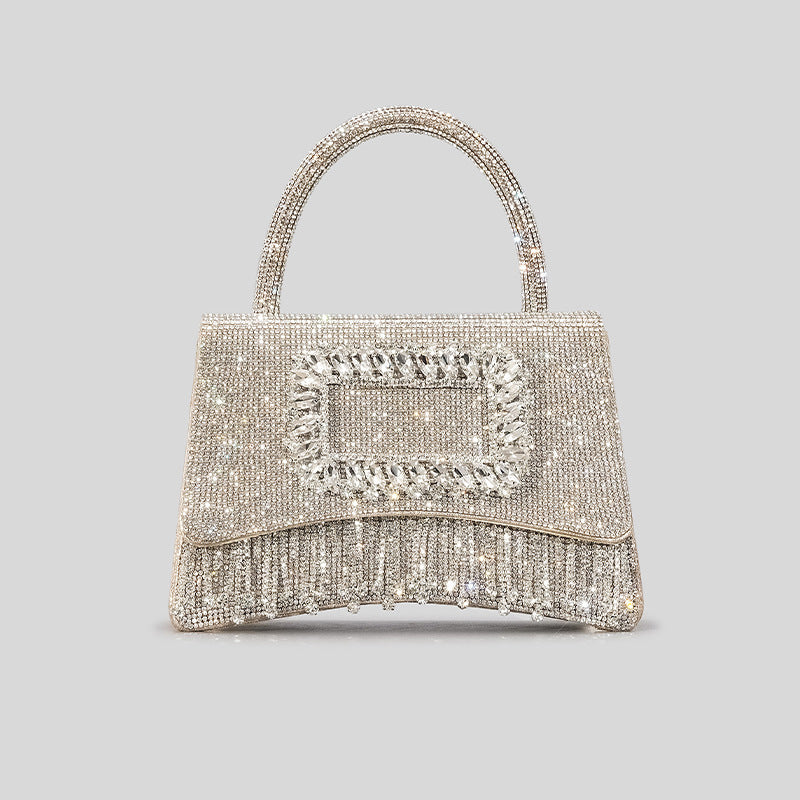 Women’s Rhinestone Fringe Top Handle Prom Bag With Square Buckle image