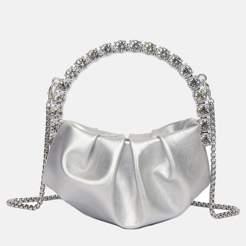 Women’s Rhinestone Handle Slouchy Mini Evening Clutch image